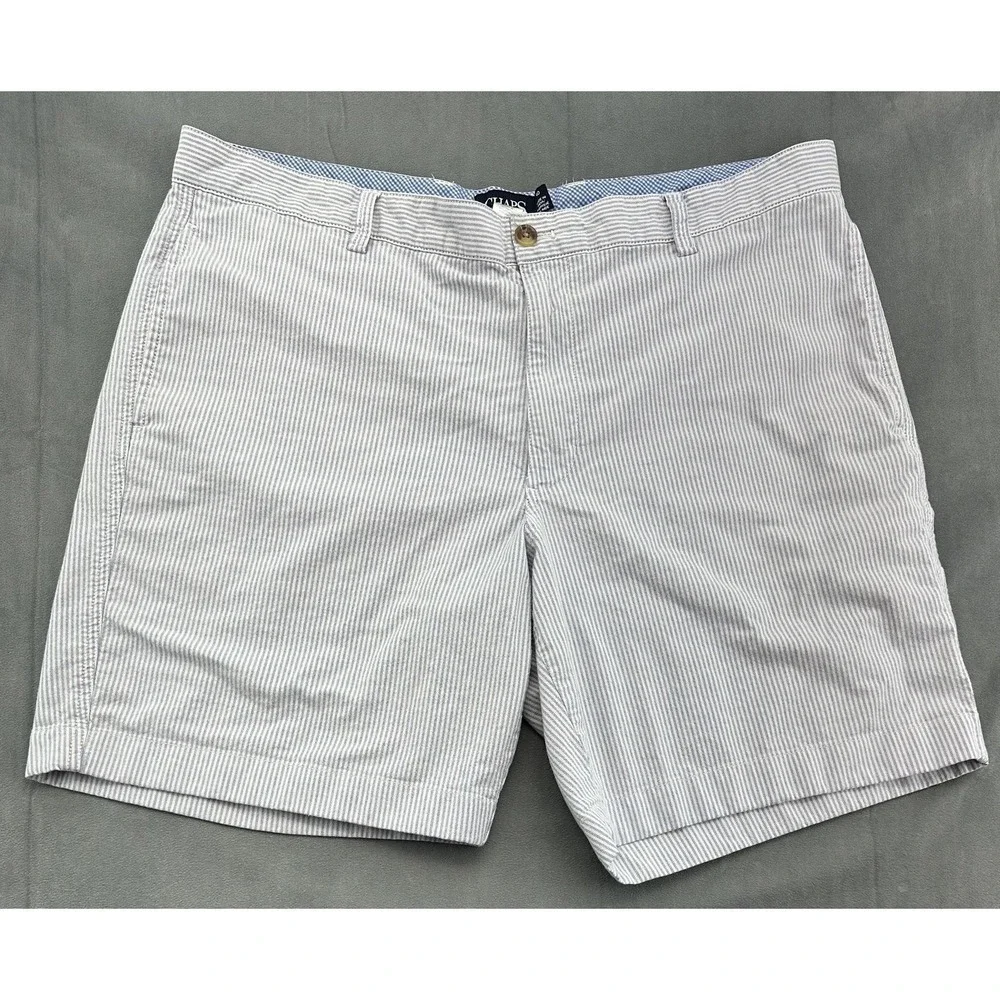 Chaps Shorts Mens 40 Blue White Stripe Stretch Classic Fit Chino Casual Summer